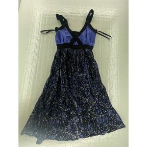 Bebe Pleated Dress Blue Black Print Sleeveless Casual Party XS